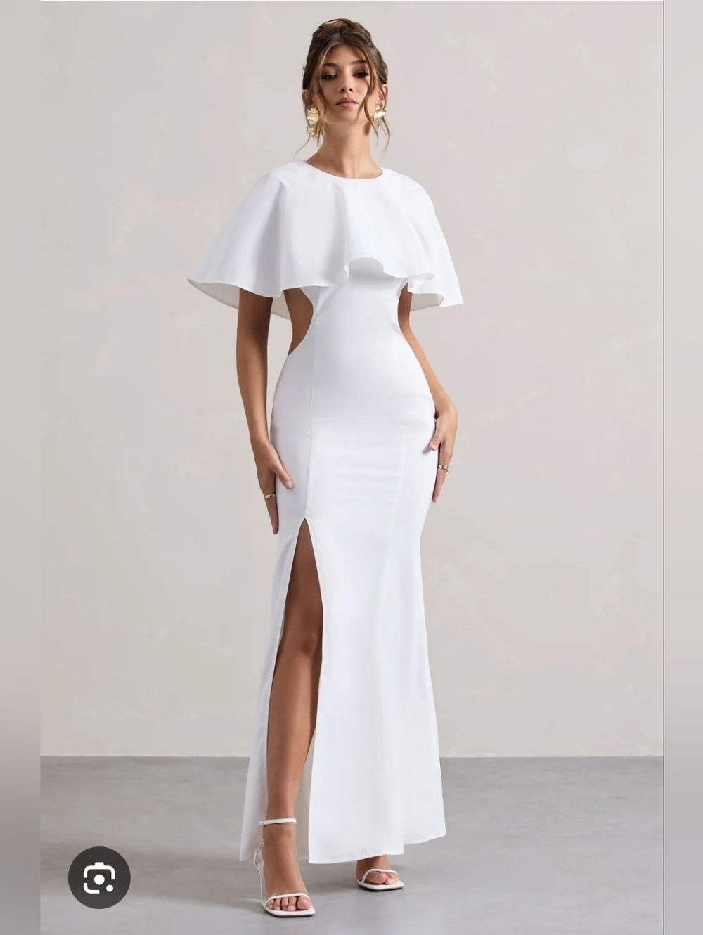 Club L Isadora Ivory Cut-Out Split Maxi Dress With Cape size 10 NEW